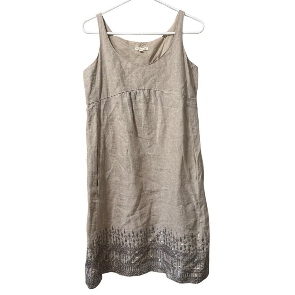 Eileen Fisher Womens Dress‎ Sz 6 Tan Organic Linen Sleeveless Sequins Beach City